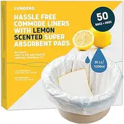 Lunderg Commode Liners with Lemon Scented Absorbent Pads - Value Pack Medical Grade 50 Count Universal Fit - Disposable Bedside Commode Liners and Pads for Adult Commode Chairs & Portable Toilets