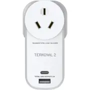 Terminal 2 Outbound Travel Adaptor with USB-A and USB-C Ports UK