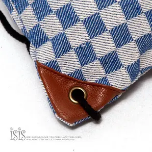 KURO-SHOP藍色系格紋 束口 帆布材質 後背包