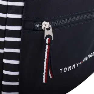 TOMMY HILFIGER- 繡線字母條紋帆布手提後背包(藍x白)