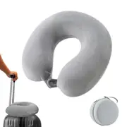 Travel Pillow Memory Foam U Shaped Neck Pillow with Storage Case for Airplane Chair-Grey