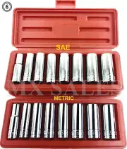 16pc 3/8" Drive Deep Chrome Socket Set SAE & Metric 6 Point Sockets w/ Case New