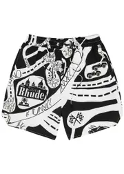 Rhude Strada Printed Silk Shorts - Black And White - M M