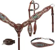 Showman Navajo Teal & Brown Beaded Headstall, Breast Collar and Wither Strap Set