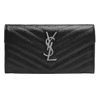 在飛比找Yahoo奇摩購物中心優惠-YSL MONOGRAM系列V字縫線魚子醬牛皮金屬LOGO銀