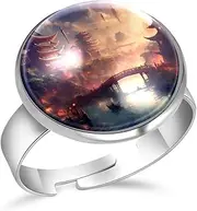[FVQL] Adjustable Ring for Girls, Art Painting Architecture and Lake, 1.7cm/0.67inch, Glass, glass