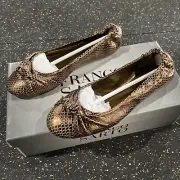 Franco Sarto Women's L-Astra faux leather animal print Ballet Flat 7M Gold Brown