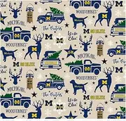 SYKEL ENTERPRISES Michigan Wolverines NCAA Holiday Christmas Design 43 inches Wide 100% Cotton Fabric Sold by Yard