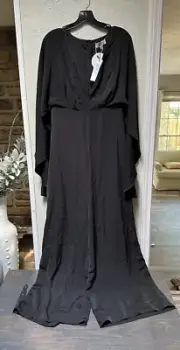 BOOHOO OCCASION Plunge Batwings Wide Slack Jumpsuit US SIZE 10 BLACK NWT Pants