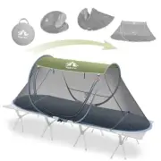 Pop-up Mosquito Tent: Camping Tent with Bug Screen Net 1 Person Army Green
