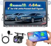[4+64G] Android Car Stereo for Volkswagen VW Passat/Golf/Polo/Jetta Support Wireless Carplay&Android Auto, 9 inch IPS Touchscreen VW Radio with GPS, WiFi, FM Radio+AHD Backup Camera+MIC