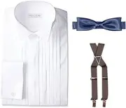 DRESSCODE101(ドレスコード101) Dress Code 101 Groom Accessory 3-Piece Set, Wing Collar Shirt, Bow Tie, Suspenders, Choose from 40 Different Combinations, Stylish, Front Shooting, Wedding, Groom, Set, Black, Navy, Red, Silver, Shirt