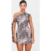 Leopard Slinky Asymmetric Tie Shoulder Mini Dress, Leopard