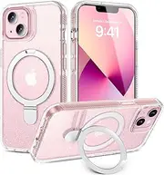 GUAGUA for iPhone 13/14 case,[Compatible with MagSafe] Invisible Ring Kickstand Anti-Fall Anti-Fingerprint Women Girls Bling Sparkly Protective Cover for iPhone 13/14,Clear