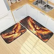 XYMZR Kitchen Mat Phoenix Fly Fire for Floor, 2 Piece, Non Slip Washable Kitchen Rugs for Kitchen & Home Decor, Sink, Bathroom 19.7” x 27.6” + 19.7” + 47.2”