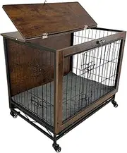 Dog Crate Furniture for Small Medium Dogs Cats, Decorative Wooden Dog Kennel Cage House Indoor for Puppy Pet with Tray Cushion Foldable Top, Storage Playpen, End Side Table, Medium,31" L,Rustic Brown