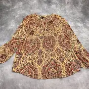 Torrid Blouse Women 2/2XLarge 18-20 Tan Medallion Bowtie Crinkle Chiffon NWT