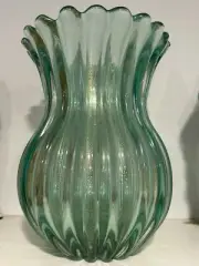 Archimede Seguso Murano Italy Art Glass Vase Green Gold Flake - See Paperwork!!
