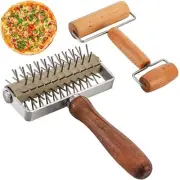 Dough Docker Roller Stainless Steel and Wooden Dough Roller, Set of 2 Pizza P...