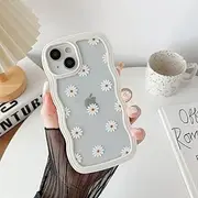 ZTOFERA for iPhone 13 and iPhone 14 Case, Cute Curly Wave Frame Clear Case with Daisy Flower Pattern, Transparent Soft TPU Shockproof Protective Phone Cover for iPhone 13/iPhone 14 - White