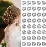 YISSION 40Pcs Mini Rhinestone Hair Clips Sparkly Crystal Hair Pins Small Decorative Hair Clips Wedding Hair Barrettes Silver Hair Clips Bridal Hair Accessories for Girls Women