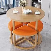 YVYKFZD Office Reception Room Club Table and Chair Set, Simple Kitchen Dining Table Set, Round Conference Table, Small Conference Room Table Save Space(Orange+Wood Color)