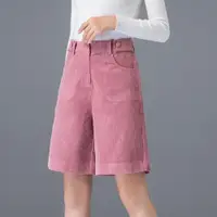 在飛比找ETMall東森購物網優惠-高腰粉色秋冬外穿燈芯絨短褲