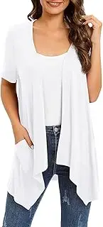 [Generic] Women Floral Short Sleeve Coat Ladies Casual Drape Front Lightweight Cardigan With Pocket High Low Open Front Tops Sport Denim Jackets Plus Size Summer Jacket Short Sleeved Cardigans