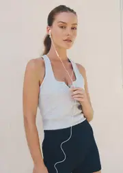 [Lorna Jane] Muse Rib Tank Top in Grey, Cotton, Size - Medium M Light Grey Marl