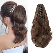30 cm Clip-On Ponytail Hair Extensions - Wavy Hairpiece Braid Claw On Ponytail (Golden Brown)