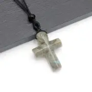 Natural Labradorite Quartz Crucifix Pendant Crystal Retro Agate Necklace Healing