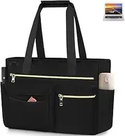 [NEWHEY] Tote Bag with Zipper Large Work Tote Bags for Women 15.6 Inch Laptop Tote Bag Canvas Tote Bag for School Travel Black