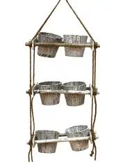 [Fusion Botanicals] 3 Tier Hanging Basket Wall Kitchen Storage with 6 Buckets in Brown