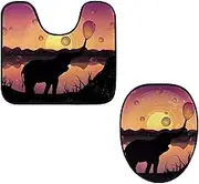 Toilet Lid Cover and U-Shaped Toilet Floor Mat Set of 2 Pieces, Elephant Bubble Free Vector Toilet Mat Set, Machine Washable Seat Covers Non-Slip Absorbent Rugs