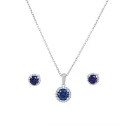 Bevilles Blue Cubic Zirconia Halo Necklace & Earrings Jewellery Set Stud