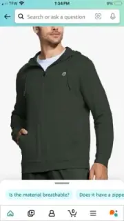 Veboon men's zip-up Performance lightweight Hoodie jacket Army Green xl New
