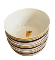 Set Of 3 Rachel Ray Little Hoot Cereal/Soup Bowls, Orange Yellow Green Stripe