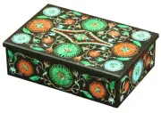 6"x4"x2" Belgium Marble Jewelry Storage Box Multi Inlay Precious Stone Design