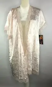Shirley of Hollywood Womens OS Pearl White Lace Floral Lingerie Robe Gown Top