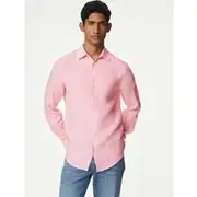 Mens M&S Collection Pure Linen Regular Fit Shirt - Pink