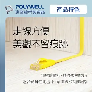 POLYWELL CAT6扁線 15米 20米 高速網路線 RJ45 福祿克認證 寶利威爾 台灣現貨