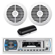 Pyle Bluetooth Marine MP3 Receiver, 2x 6.5'' 120W Boat Speakers (Pair), Cover