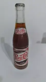 Vintage Late 1940's Embossed Pepsi Cola Bottle Single Dot Paper Label Filled