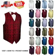 Men's Paisley Formal Tuxedo Vest, Bow-Tie & Hankie set. Wedding, Prom, Cruise