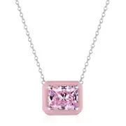 ANYCO Necklace 925 Silver for Women Pink Diamond Squared Pendant Rhodium Platting Jewelry