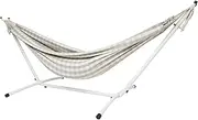 10ft White Universal Steel Hammock Stand & Authentic Double Vichy Hammock - Matte White Stand Alone Hammock Stand Combo - Steel Hammock Frame and Gingham Hammock with Carry Bags (Stone)