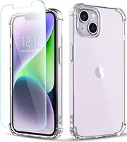 2 in 1 for iPhone 14 Case Clear, Transparent Shockproof Bumpers Phone Cases for iPhone 14 6,1" + Tempered Glass Screen Protector [KJHD]