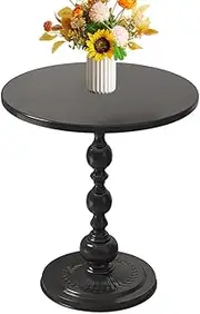Metal Side Table, Matte Vintage Small Round End Table with Steel Base, Coffee Drink Table Nightstand Antique Accent for Sofa Bedroom Living Room Corners (Black)
