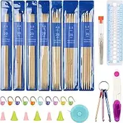 Bamboo Knitting Needles Set, 20 cm Double Tips with Accessories, 35 Pieces Lightweight Straight Needle Set, 2.0-5.0 mm Short Needles for Socks Knitting & Beginners Sock Needles Set