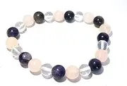 CRYSTALMIRACLE Powerful Clear Quartz Amethyst Rose Quartz Gemstone Beaded Round Bracelet Crystal Healing Gift Fashion Jewelry Handcrafted Accessory, Length : 7 inches approx,BEAD SIZE : 6 MM APPROX,